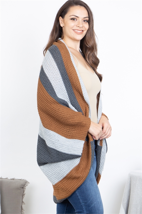 SA4-7-2-C5382X-CAMEL GREY PLUS SIZE COLOR BLOCK CARDIGAN 3-3 (NOW $6.75 ONLY!)