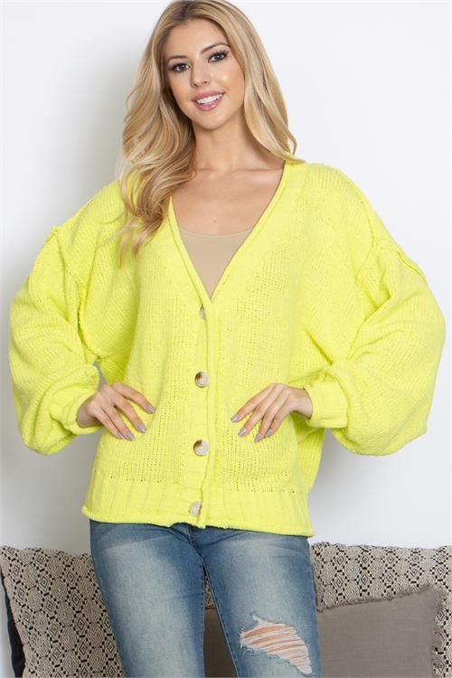 SA3-4-1-S20218-LIME PUFF SLEEVE BUTTON DOWN SWEATER 2-2-2 (NOW $4.75 ONLY!)