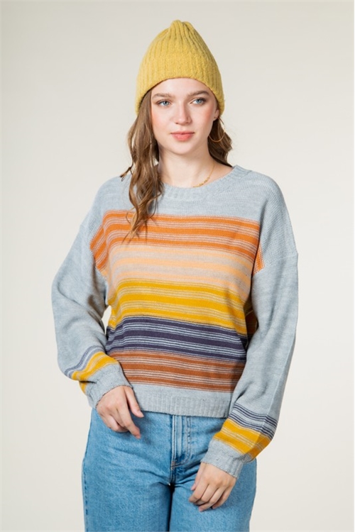 S9-14-1-S12W2244-HEATHER GREY MULTI STRIPE SWEATER 2-2-2