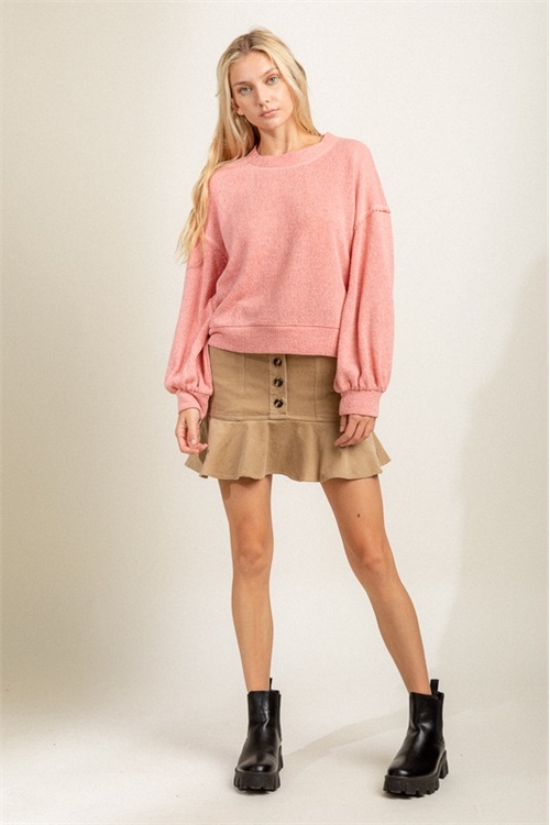 SA3-000-1-T10052-PINK SOLID MATTE CHUNKY KNIT CASUAL TOP 2-2-2