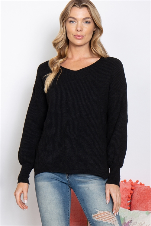 SA4-00-1-S4335-BLACK LONG SLEEVE RIB SWEATER 1-2-2-1