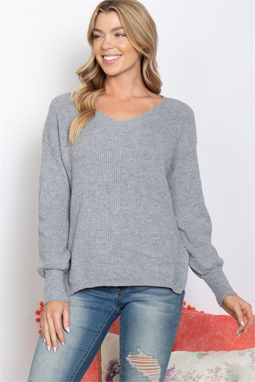 SA3-0-1-S4335-GREY LONG SLEEVE RIB SWEATER 2-2-2-2