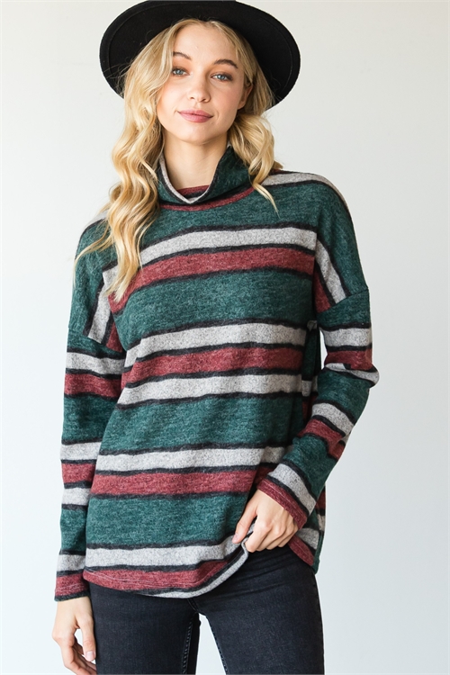 C94-A-2-T4188-GREEN MULTICOLOR TURTLE NECKLINE STRIPE TOP 2-2-2 (NOW $ 4.25 ONLY!)
