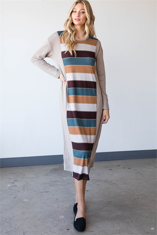 C42-A-2-D6069-TAUPE MULTI STRIPES MAXI DRESS 2-2-2 (NOW $4.75 ONLY!)