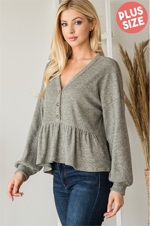 C56-B-1-T5132X-GREY PLUS SIZE BUTTON DETAIL TOP 2-2-2 (NOW $3.75 ONLY!)