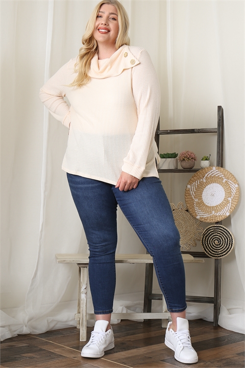 C82-A-3-T5018X-IVORY PLUS SIZE BUTTON DETAIL RIB TOP 2-2-2 (NOW $7.75 ONLY!)