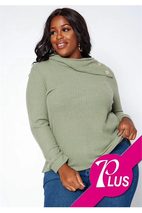 C64-B-3-T5018X-LIME PLUS SIZE BUTTON DETAIL RIB TOP 2-2-2