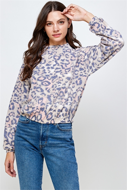 C4-B-2-T6089-TAUPE/PINK MOCK NECK LONG SLEEVE LEOPARD TOP 2-2-2 (NOW $3.75 ONLY!)