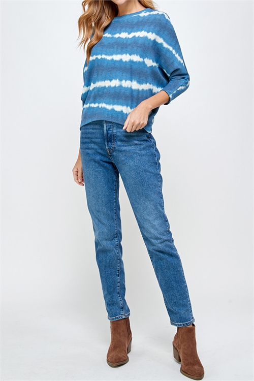 C68-A-3-T5447-K-BLUE/WHITE DOLMAN THERMAL TIE DYE KNIT TOP 2-2-2 (NOW $ 1.50 ONLY!)