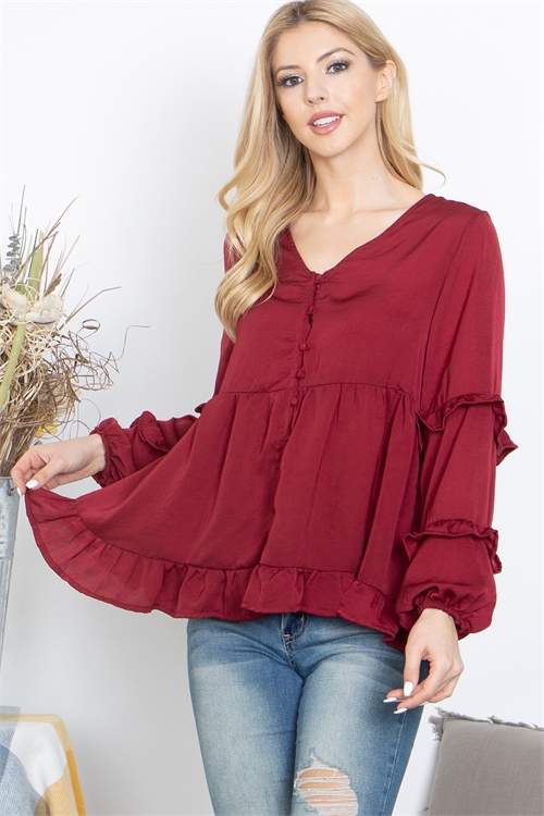 S9-13-3-T16863-WINE BUTTON DETAIL RUFFLE TOP TOP 2-1-1