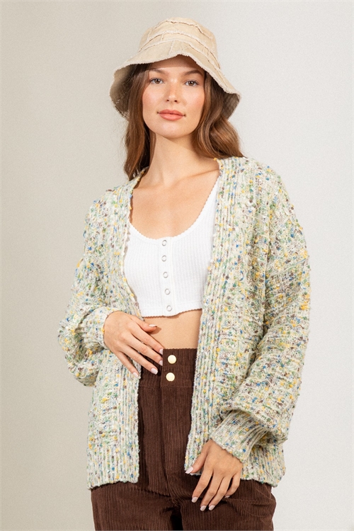 S25-8-1-C12W2489-GREEN MIX FRONT POCKET SWEATER CARDIGAN 2-2-2