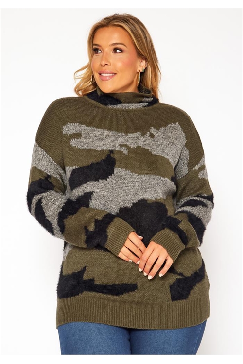 S16-10-1-T5691X-OLIVE PLUS SIZE TURTLE NECK SWEATER 2-2-2