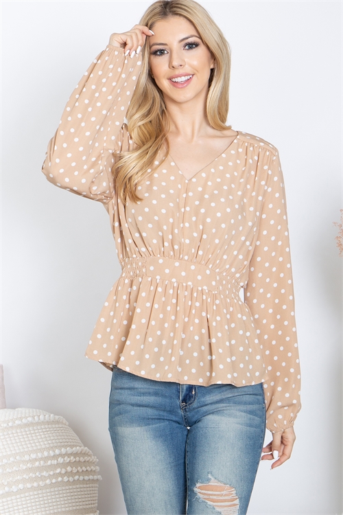 S15-12-2-T3232-NUDE WHITE V-NECK POLKA DOT TOP 2-2-2