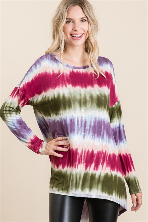 C68-A-2-T2384-BURGUNDY OLIVE HI-LOW TIE DYE TOP 2-2-2 (NOW $1.75 ONLY!)