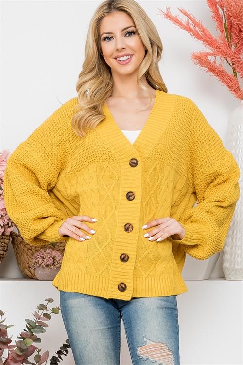 S9-11-1-S80204-MUSTARD BUTTON DOWN KNIT SWEATER 2-2-2