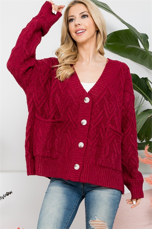 S4-2-1-S80193-WINE BUTTON DOWN KNIT SWEATER 2-2-2 (NOW $5.75 ONLY!)