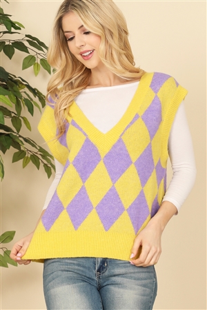 S20-1-1-V12307-YELLOW PURPLE CHECKER VEST 2-2-2