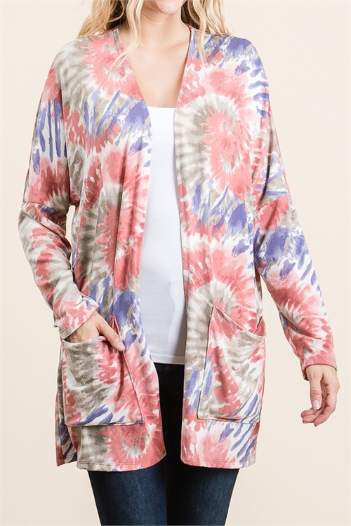 C40-A-2-C2453-RUST NAVY TIE DYE OPEN FRONT CARDIGAN 2-2-2  (NOW $3.00 ONLY!)