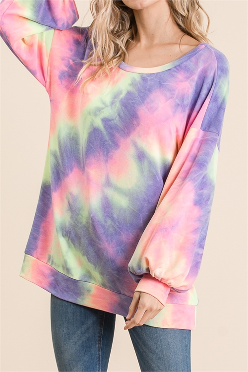 C24-B-2-T2284-PURPLE TIE DYE PUFF SLEEVE TOP 2-2-2