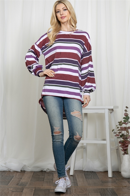 C22-A-1-T2288-MULTI COLOR STRIPE PUFF SLEEVE TOP 2-2-2