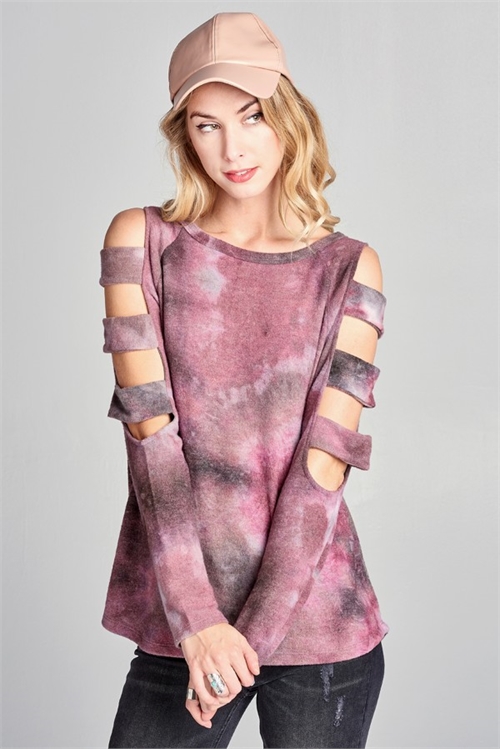 C24-A-2-T61808-MAUVE TIE DYE TRIPLE STRAP SLEEVE TOP 2-2-2