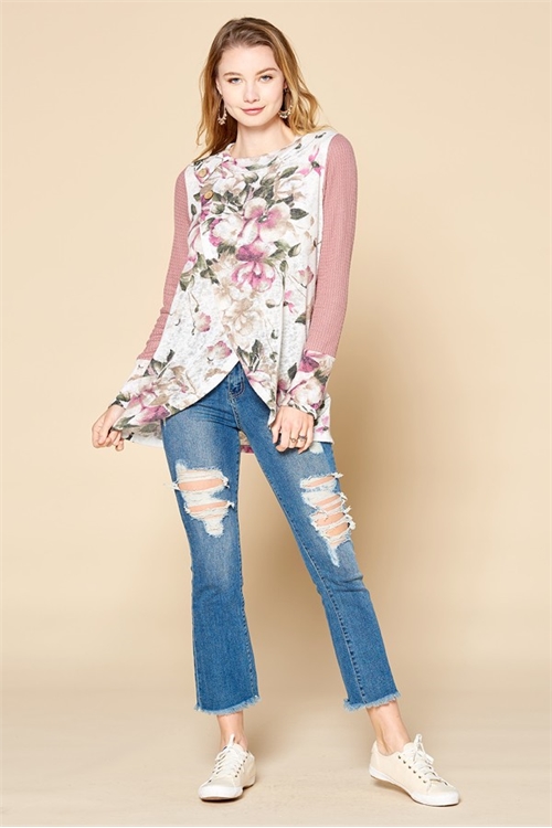 C30-A-2-T62795-OFF WHITE MAUVE FLORAL TULIP TOP 2-2-2