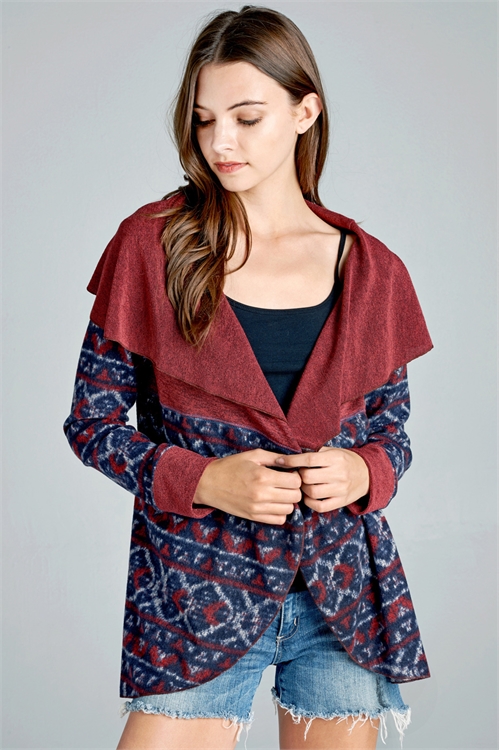 C32-A-3-C61006-BURGUNDY NAVY PRINTED CARDIGAN 2-2-2