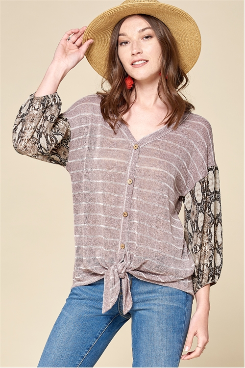 C32-A-3-T62870-BROWN SNAKE PRINT STRIPE TOP 2-2-2