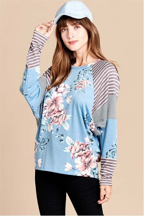 C62-A-3-T62611-BLUE FLORAL PRINTED TOP 2-2-2