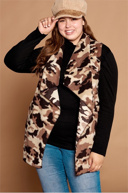 C74-A-1-V63145X-IVORY BROWN PLUS SIZE CAMO VEST 2-1-0