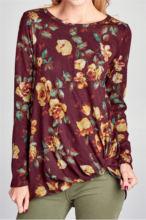 C16-A-1-T61841-BURGUNDY FLORAL LONG SLEEVE  TOP 2-2-2