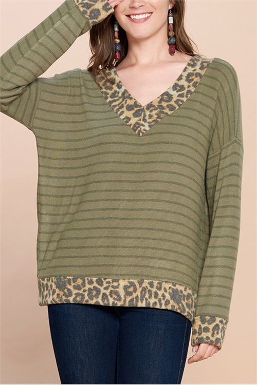 C20-A-1-T63276-OLIVE LEOPARD LINING V-NECK TOP 1-2-3