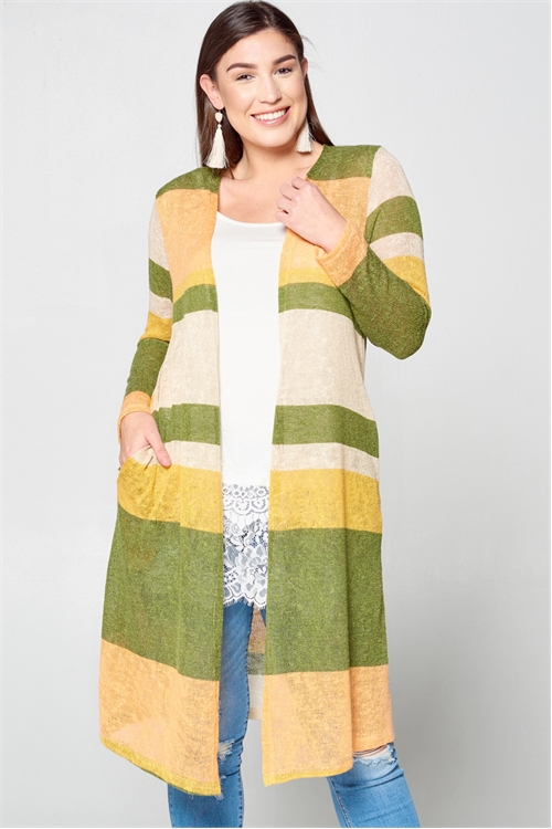 C58-A-1-C62876X-YELLOW PLUS SIZE MULTI STRIPE CARDIGAN 2-2-2 (NOW $4.00 ONLY!)