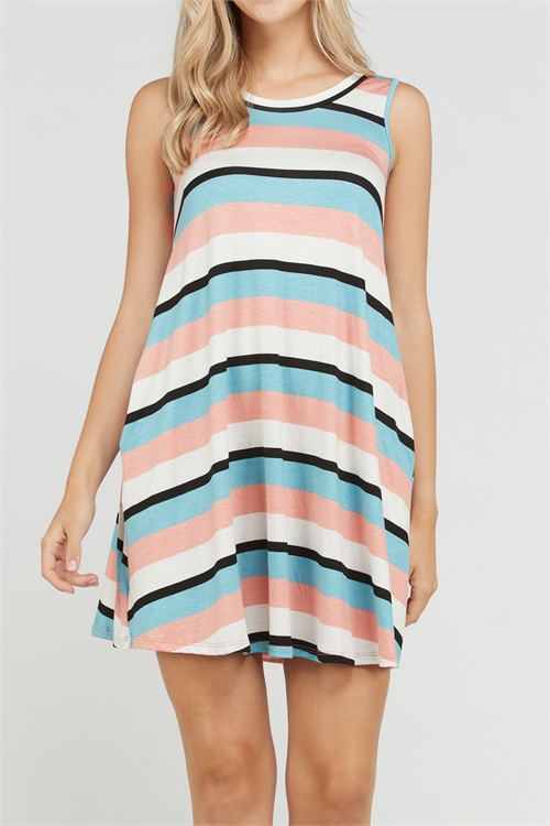 C10-A-2-D7532-BLUSH BLUE MULTI STRIPES MID THIGH DRESS 2-2-2 (NOW $4.00 ONLY!)