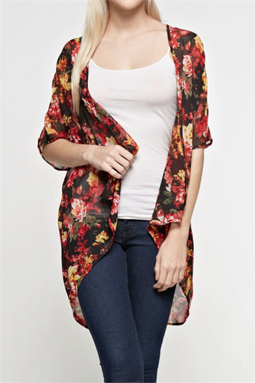 C22-A-2-C1207-BLACK RED FLORAL CARDIGAN 2-2-2