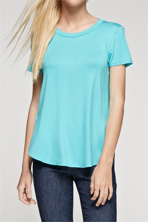 C22-A-2-T1139-AQUA ROUND NECK SHORT SLEEVE SOLID TOP 2-2-2