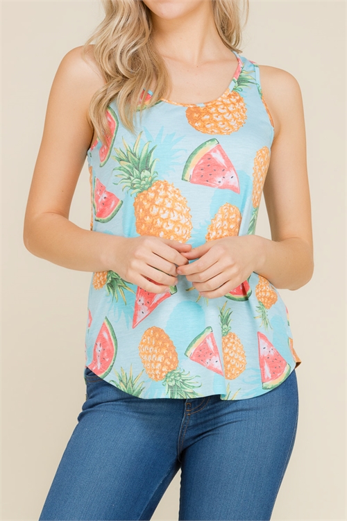 C34-A-1-T1696-MINT BLUE TROPICAL FRUITS PRINT TANK TOP 2-2-2