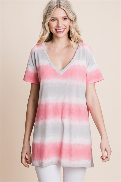 C44-A-3-T2530-FUCHSIA MULTICOLOR RIB TIE DYE TOP 2-2-2