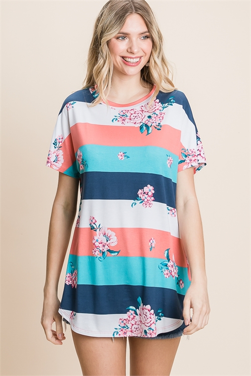 C60-B-3-T2494-NAVY MULTI BOLD STRIPE FLORAL TOP 2-2-2 (NOW $2.00 ONLY!)
