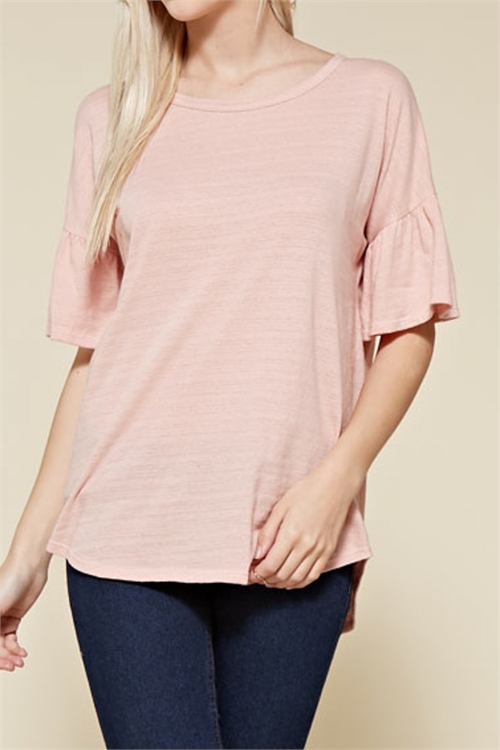 C64-B-1-T1408-DUSTY PINK BELL SLEEVE TEXTURED TOP 2-2-2