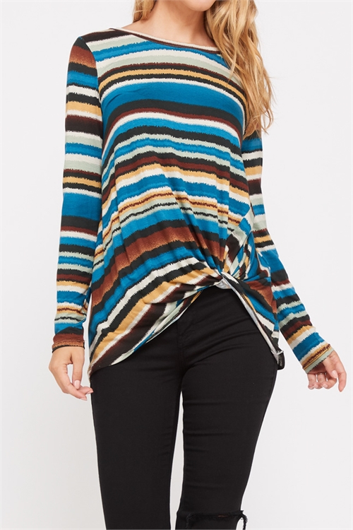 C76-A-3-T1898-TEAL MULTI STRIPE LONG SLEEVE TOP 2-2-2