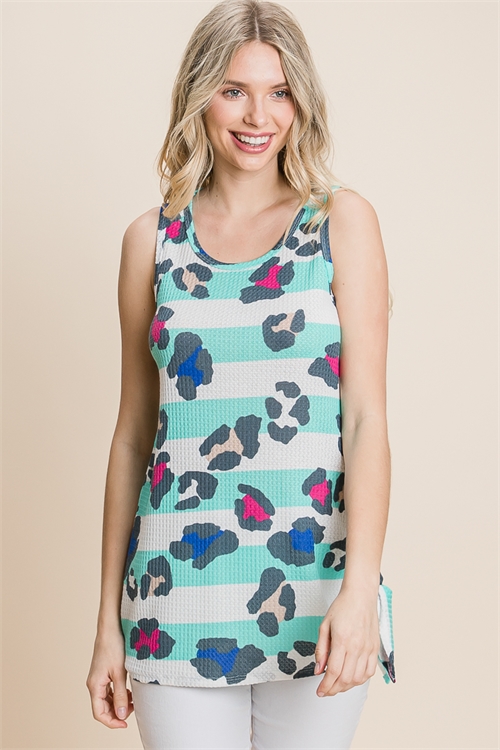 C84-A-1-T2122-HEATHER MINT STRIPE ANIMAL PRINT TANK TOP 2-2-2