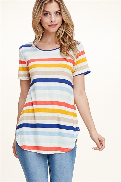 C92-A-1-T2057-NAVY MULTI STRIPE SHORT SLEEVE TOP 2-2-2 (NOW $2.75 ONLY!)