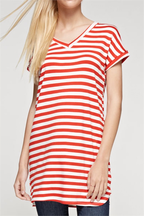 C4-A-1-D7092-CORAL OFF WHITE V-NECK STRIPE MINI DRESS 2-2-2 (NOW $3.00 ONLY!)
