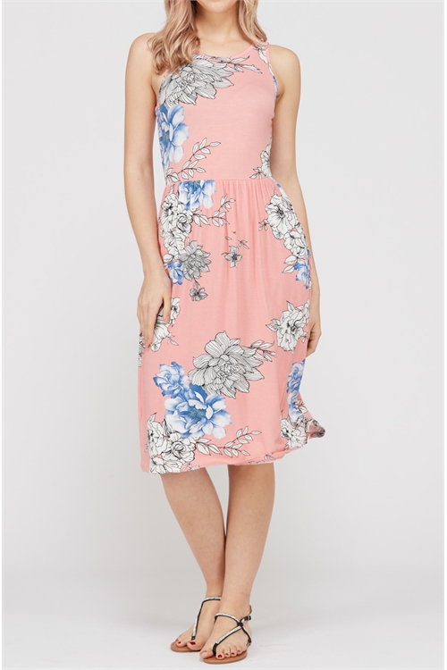 C10-A-2-D7489-BLUSH FLORAL CINCH WAIST SLEEVELESS DRESS 2-2-2 (NOW $3.00 ONLY!)