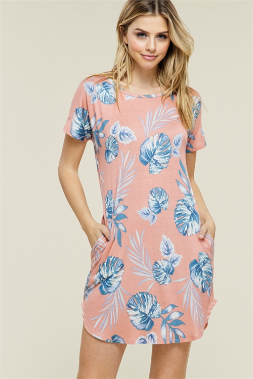 C12-A-2-D7549-BLUSH LEAF PRINT MID THIGH DRESS 2-2-2 (NOW $3.00 ONLY!)