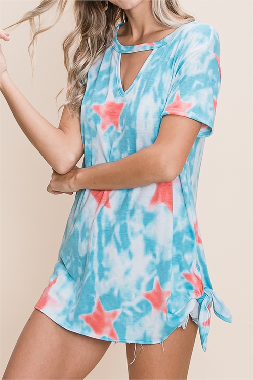 C24-A-1-T2488-MINT TIE DYE STAR PRINT TOP 2-2-2