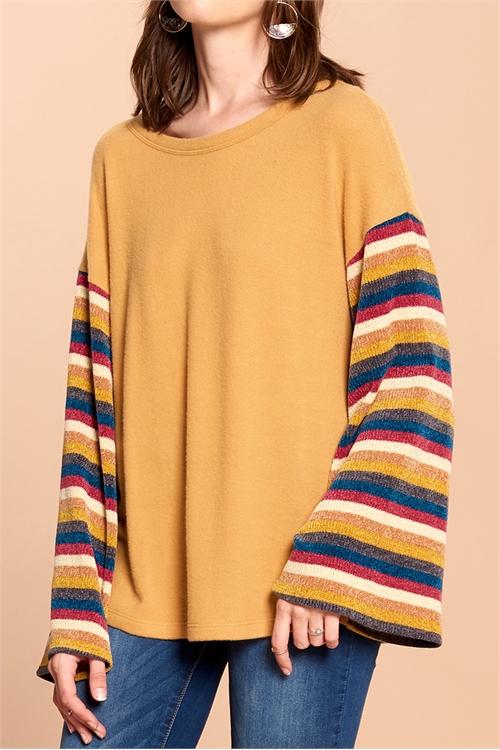 S11-18-1-T63191-MUSTARD STRIPE LONG SLEEVE SOLID TOP 2-2-2 (NOW $3.00 ONLY!)