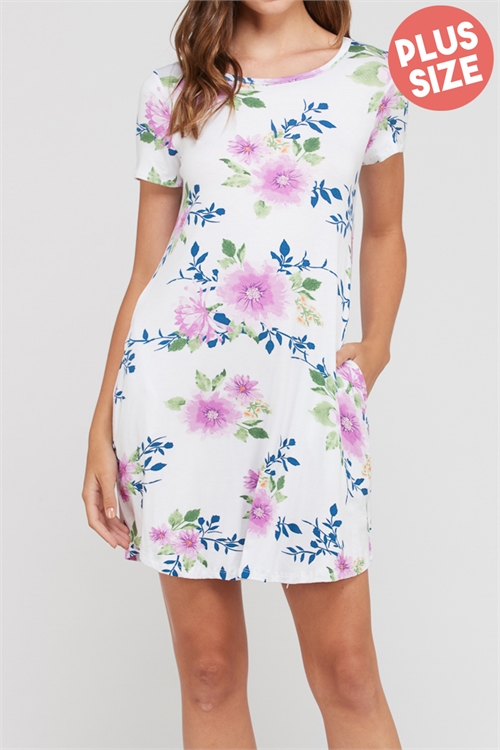 C34-A-1-D7531X-IVORY SHORT SLEEVE FLORAL DRESS 2-2-2