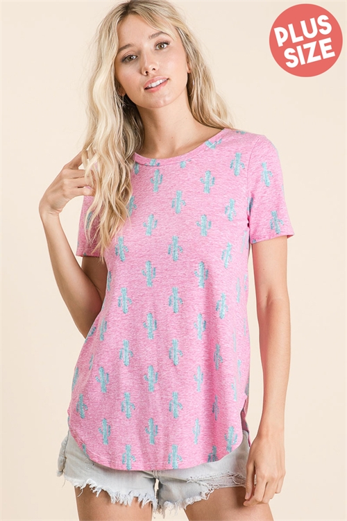 C40-B-3-T1775X-PINK PLUS SIZE CACTUS PRINT TOP 2-2-2